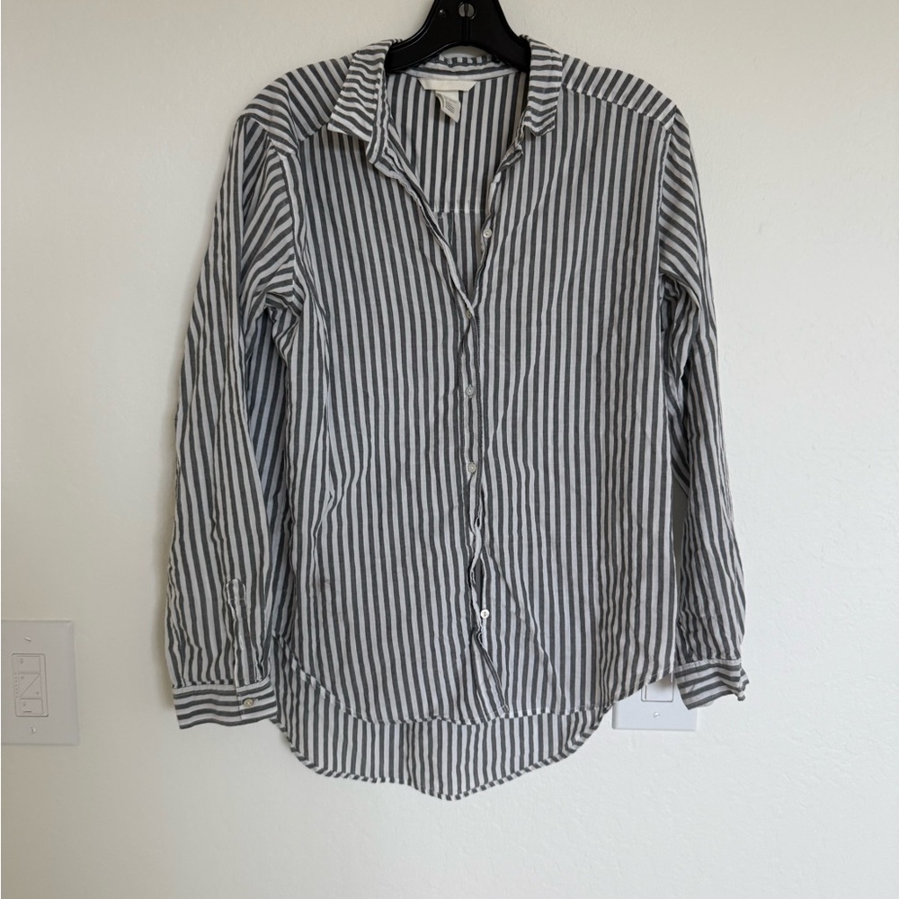 H&M Striped Button-Up Shirt - Black and White
